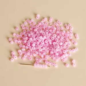 3mm pink jelly seed beads detail view, perfect for DIY handmade jewelry bracelets necklaces.
