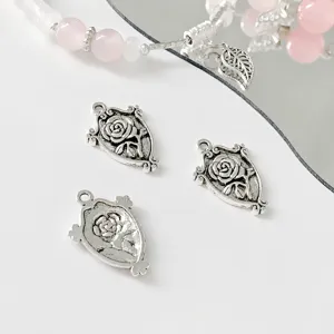 Antique silver rose charm detail, 23x16mm alloy DIY handmade jewelry pendant accessory