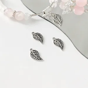 Silver leaf metal charms DIY jewelry pendants for handmade bracelets and necklaces 7x14mm