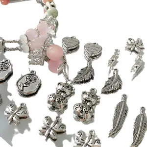 DIY alloy jewelry charms set, cute bear butterfly feather pendants for handmade bracelets