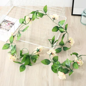 Artificial silk rose flower vine garland for wedding party home wall hanging decor