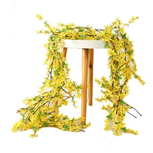 Guirlande de fleurs artificielles en soie jaune forsythia pour déco murale de mariage