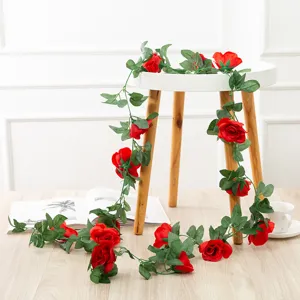 Artificial Rose Garland Silk Flower Vine Red Fake Roses for Wedding Home Party Decor