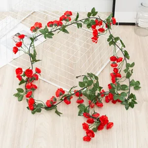 Artificial red rose vine garland for wedding arch home decor floral arrangement prop.