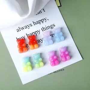 Cute Gradient Bear Resin Flatback Cabochons Colorful Small Animal Charms For DIY Jewelry Earrings Hair Clips Crafts