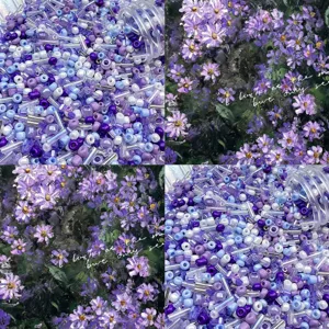 Glass seed beads mix purple blue tubes round DIY handmade bracelet necklace jewelry detail