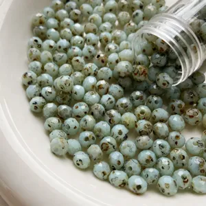 Czech fire-polished Picasso faceted round beads, 6x5mm DIY handmade jewelry making detail.