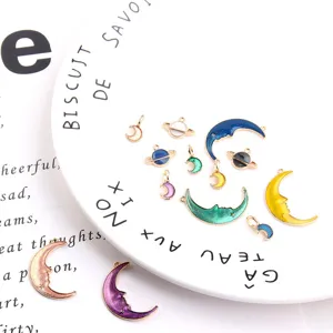 Enamel alloy moon star charms set for DIY jewelry making, cute celestial pendants.