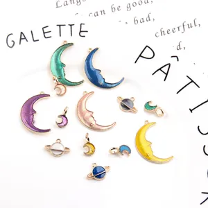 Alloy Moon And Satellite Charms Enamel Pendants DIY Jewelry Making Accessories For Earrings Necklace Bracelet Crafting