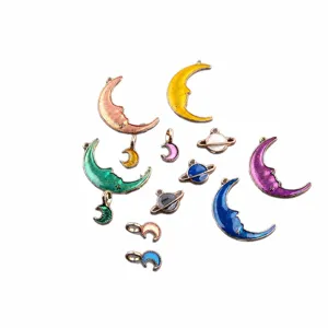 DIY enamel crescent moon and planet metal alloy charms wholesale for earrings jewelry making.