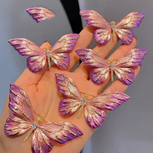 Exquisite Farbverlauf rosa lila Schmetterling Brosche vergoldet Emaille Strass Pin neu