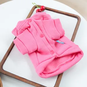 Solid color pink pet hoodie dog cat clothes snap button cute pet apparel detail view