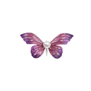 Veredelte Farbverlauf lila rosa Emaille Schmetterling Brosche mit Perle Hauptansicht