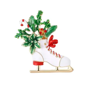 Christmas ice skate brooch pin enameled rhinestone holiday gift suit accessories jewelry