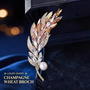 Edle Kristall Weizen Brosche Detailansicht, Champagner Strass Perle Anstecknadel für Damen.
