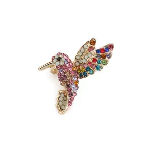 Prachtig strass kolibrie broche detail, vintage vergulde legering kristal speld accessoire.