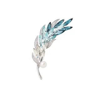 Elegante Kristall Weizenähre Brosche, Luxus Silber Anstecknadel Anhänger Damen Schmuck.