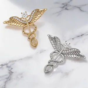Broche de Alas de Ángel de Strass de Aleación Vintage Alfiler de Solapa de Caduceo Para Traje Abrigo Joyería Unisex Regalo