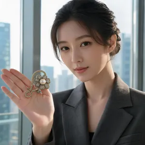 Exquisite vintage rhinestone pearl flower brooch pin for women elegant suit clothing accessories