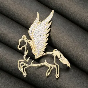 Elegant Zinc Alloy Hollow Pegasus Brooch Pin With Crystal Rhinestone Accent Micro Pave Inlaid Fashion Suit Lapel Pin Accessory For Men Women