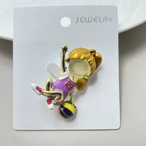 Cute cartoon basketball girl metal enamel brooch pin exquisite fashion apparel accessories