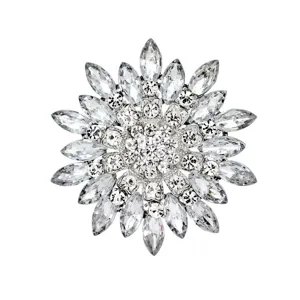 Exquisite crystal flower brooch silver tone rhinestone floral pin suit accessory