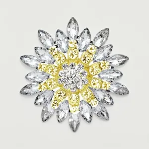 Exquisite magnolia flower crystal brooch, luxury rhinestone corsage pin for women suits.