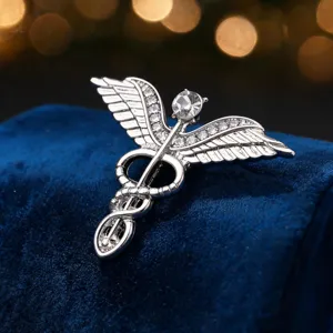 Broche vintage de estrás ala de ángel caduceo para traje abrigo joyería accesorio