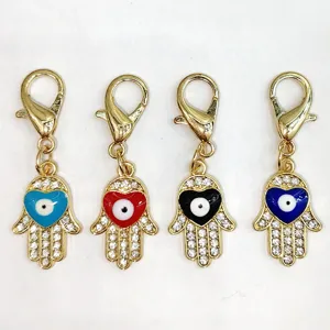 Pendentifs porte-clés mousqueton main de Hamsa mauvais œil émail cœur alliage accessoires