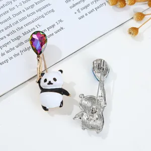 Lindo broche de aleación de diamantes de imitación de globo de panda para accesorios