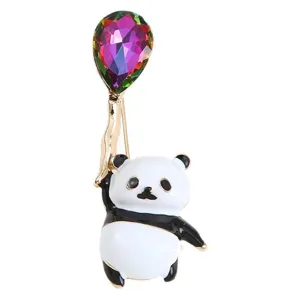 Bonita broche de panda de globo de cristal de estrás esmalte moda joyería accesorio