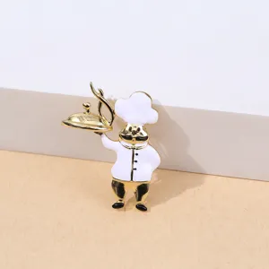 Jolie broche émaillée en forme de chef pour femme, bijou de mode en métal de dessin animé.