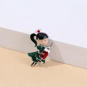 Jolie broche émail fille infirmière dessin animé, artisanat en alliage, accessoire de mode élégant.