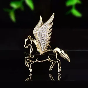 Exquisite pegasus brooch with sparkling cubic zirconia pavé, elegant hollow-out design for suits.