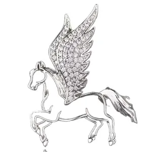 Silver Pegasus Winged Horse Brooch Exquisite Micro-Pave Zircon For Men Suit Jacket Pin