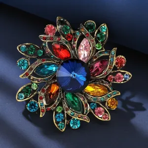 Vintage colorful crystal rhinestone brooch pin for women fashion clothing accessories
