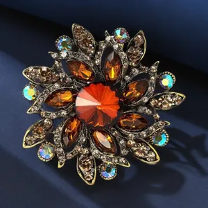 Vintage oversized crystal brooch pin for women, gorgeous multi-color rhinestone statement jewelry.