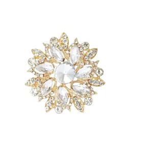 Vintage gold crystal flower brooch elegant rhinestone lapel pin women clothing accessories