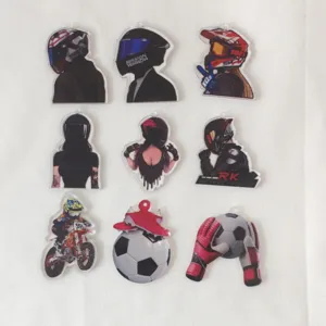 Motorcycle sports acrylic keychain DIY accessories, cute racing helmet bag pendants.