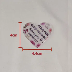 Heart shaped acrylic charm DIY keychain pendant floral background religious quote accessory