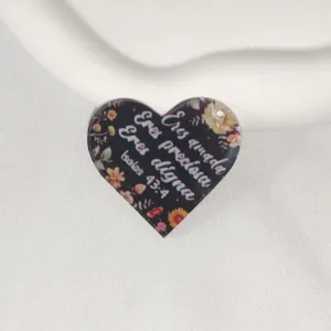 Heart-shaped acrylic printed DIY keychain charm pendant with floral motivational text.
