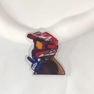 Cartoon motocross acrylic printed DIY keychain pendant accessory, creative key ring charm.