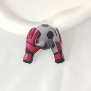 Acrylic soccer goalkeeper glove keychain pendant detail, creative DIY accessory item.