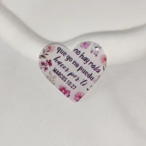 Heart acrylic printed DIY keychain pendant with floral print and inspirational scripture text.