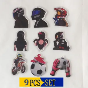 Cartoon Motorcycle Sports Acrylic Printed Keychain Charms DIY Jewelry Findings Helmet Football Pendant Bag Keyrings