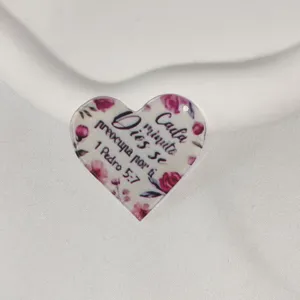 Close-up detail shot of heart acrylic printed pendant, perfect for DIY keychain accessories.