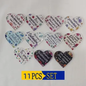 Spanish Bible Verse Heart Acrylic Keychain Accessories Floral Print DIY Jewelry Pendant Charm Religious Slogan Bag Decoration