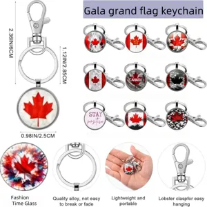 Portachiavi con Bandiera del Canada e Foglia d'Acero Ciondolo in Lega di Zinco e Vetro con Chiusura a Moschettone Decorazione Borsa Gioiello Moda Regalo