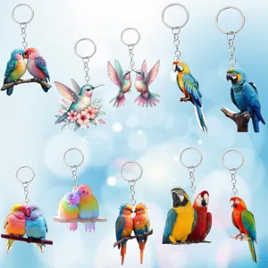 2D Flat Acrylic Parrot Hummingbird Keychain For Bird Lover Fashion Animal Key Ring Bag Pendant Accessory For Men Women Gift