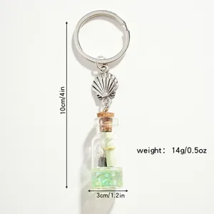 Ocean drifting bottle keychain with shell pendant, cute message bottle key ring for gifts.